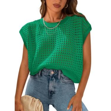 Imagem de Top feminino PRETTYGARDEN, primavera e verão, crochê, algodão verde