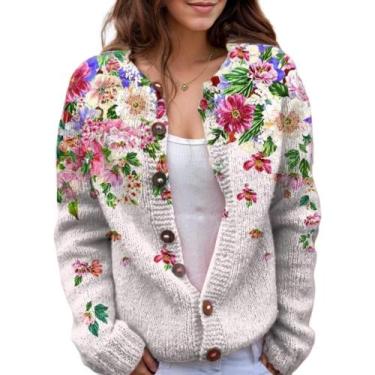 Imagem de Suéter de malha feminino Akivide com estampa floral de outono
