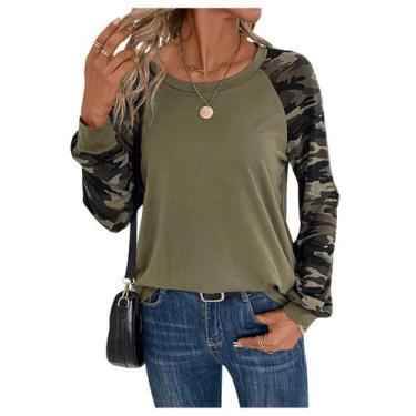 Imagem de Camiseta feminina RoseSeek com estampa camuflada verde