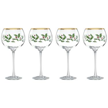 Imagem de Conjunto de Taças para Vinho de 470mL para Natal com Estilo Clássico e 4 Peças, Lenox 856101, Verde, Vermelho e Dourado