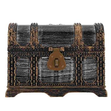 Imagem de Baú do tesouro pirata brinquedo caixa de tesouro adereço festa baú tesouro caixa de madeira clássica (cor: A, tamanho: 14,00 x 13,20 x 10,40 cm) (A 14,00 x 13,20 x 10,40 cm)