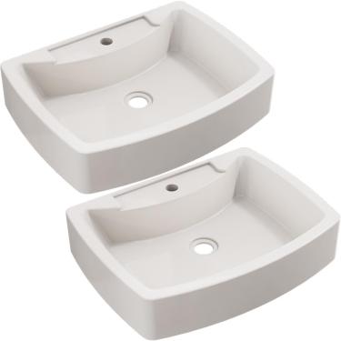 Imagem de Kit 02 Cubas de Apoio Retangular Para Banheiro Lavabo C01 RT50 Bege - Lyam Decor