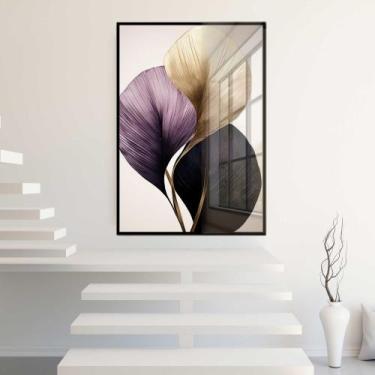 Imagem de Quadro Decorativo com Moldura e Acrilico Cristal Vidro Planta Floral M