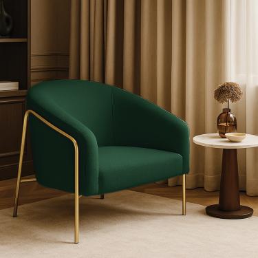 Imagem de Poltrona Sala Industrial Alta Dourado Stella Bouclê Verde D03 - D'Rossi