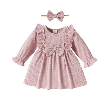 Imagem de Mioglrie Toddler Baby Girls Dress Baby Girls 18-24 Months Dress Ruffle Long Sleeve Dresses Fall Winter Girl Outfits Casual Girl Pink Clothes