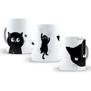 Imagem de Caneca Gato preto fofo presente gatinho cerâmica porcelana personalizada