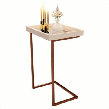 Imagem de Mesa Lateral Espelhada Apoio Sala Sofá com Pés de Ferro Decoração Resistente Elegante e Moderna(Pérola - Bronze)