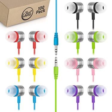 Imagem de JustJamz Fones de ouvido intra-auriculares 2.0 Jelly Matte coloridos 3,5 mm, estéreo, multicolorido, para biblioteca de sala de aula, pacote com 100