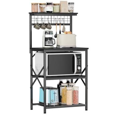 Imagem de Furologee Rack para padeiros de cozinha com cabana, estação de cafeteria, 4 camadas, suporte de forno de micro-ondas com 6 ganchos S e placa de estacas, suporte de micro-ondas de cozinha para estação