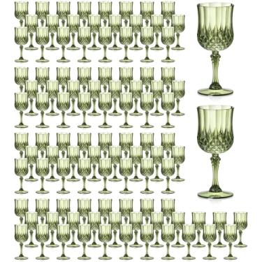 Imagem de XUWAIDSGN Copos de vinho vintage de plástico de 200 ml, copos inquebráveis para casamento, taças de água de cristal, reutilizáveis, copos de champanhe vintage (100, verde escuro)