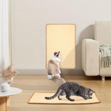 Imagem de 2 peças de tapete arranhador de sisal para gatos, almofada de sisal natural para arranhar gatos com fita adesiva no chão e na parede, tapete horizontal e vertical para arranhar móveis, tapetes e sofás