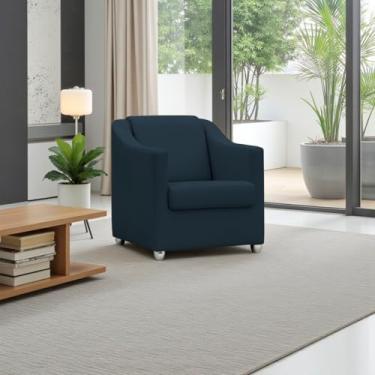 Imagem de Poltrona Para Sala Decorativa Cadeira Reforçada Para Recepção Consultório Escritório Pé Cromado - Clique E Decore (Azul-marinho)