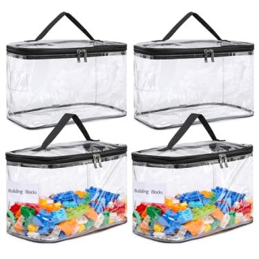 Imagem de 4 Pack Large Clear Storage Bag for Toys with Name Tag, Waterproof Duty PVC Toy Organizer Case for Board Games, Building Blocks, Puzzles, Stationery, Small Item Storage Bins(12.6 × 7.9 × 6.3 in)