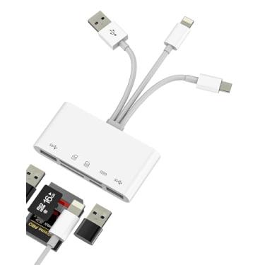 Imagem de Adaptador USB C Lightning USB 5 em 1 SD Micro SD Leitor de cartão USB 3.0 Portas de carregador para iPhone16 15 Conversor de cartão de memória compatível com Samsung Galaxy para iPad Pro MacBook