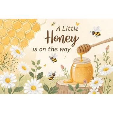 Imagem de ZJRBJB Decoração de chá de bebê de abelha de 3 x 2,4 m, pano de fundo, doce, mel, um pouco de mel está a caminho, desenho animado margarida, bem-vindo, festa de aniversário, banner, cabine fotográfica