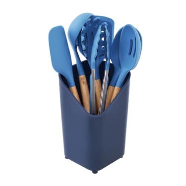 Imagem de Glad Conjunto de utensílios de cozinha de silicone, 8 peças - Utensílios de cozinha antiaderentes com alças de madeira e suporte de utensílios - Conjunto de espátula com espátula, concha, colheres