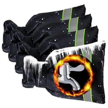 Imagem de Coberturas de torneira ao ar livre para inverno atualizadas espessas isoladas 18 cm L x 22 cm A meias de torneira ao ar livre proteção contra congelamento capa de torneira impermeável com tiras