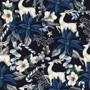 Imagem de COKCOKR Papel de parede floral azul veado branco descascar e colar papel de contato 17,71 x 300.0 cm vinil impermeável decoração de parede papel de parede para quartos, cozinhas, vestiários, armários