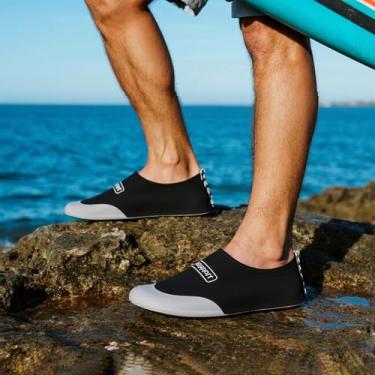 Imagem de Sapatos aquáticos masculinos e femininos, meias aquáticas, secagem rápida, antiderrapante, sola de borracha, leve, esportes aquáticos, surf, ioga, piscina, Branco + preto, 11.5-12.5 Women/10.5-11.5