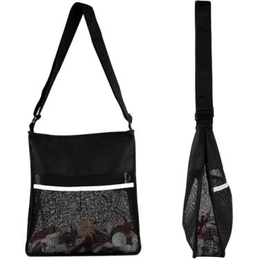 Imagem de Bolsas pretas de malha semitransparente, bolsa de ombro transparente com zíper e bolso interno para homens, mulheres, adolescentes, estudantes universitários, eventos esportivos, conchas, caça, praia