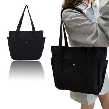Imagem de Bolsa feminina 2025 com compartimentos, bolsa grande de lona, bolsas transversais, trabalho, Preto, 15.7X11.8X3.93IN, Casual