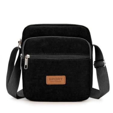 Imagem de Bolsa transversal de lona bolsa caixa negócios pequena bolsa quadrada bolsa de ombro único (P, preta)