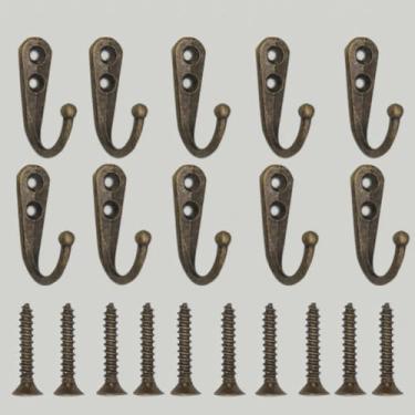 Imagem de 10 ganchos de parede para casacos, gancho de bronze com 20 parafusos, ganchos de parede de ferro fundido para pendurar casacos, bolsas, chapéu, toalha, chave