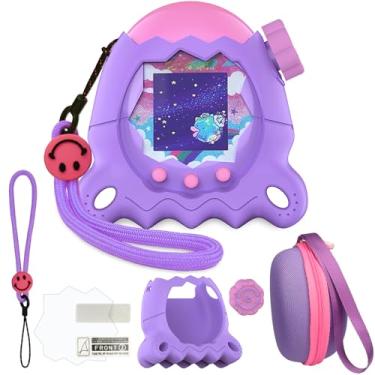 Imagem de JCHPINE Capas protetoras para animal de estimação eletrônico Tamagotchi Paradise, capa rígida e capa de silicone para Tamagotchi Paradise Pet com protetor de tela e cordão (roxo)