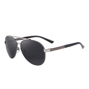 Imagem de Óculos de sol piloto retrô para homens e mulheres, moderno, metal, ponte dupla, aviador, para dirigir, viajar, atividades ao ar livre, Cinza, Lens Width: 64 Millimeters