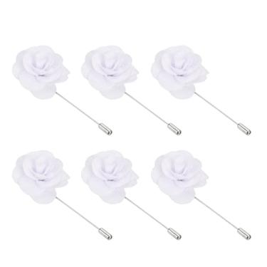 Imagem de Generic Broche de flor na lapela, 6 peças de broche de lapela de camélia feito à mão para homens mulheres terno casamento formatura aniversário broche acessórios de roupa, branco