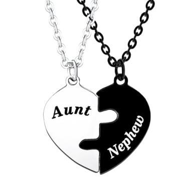 Imagem de 2 peças, colar com pingente de coração combinando tia sobrinho para presente de tia, One Size, Aço inoxidável, Sem Pedra Preciosa