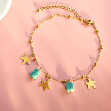 Imagem de Tornozeleiras femininas banhadas a ouro 18 k com pingente de estrela de aço inoxidável e pedras no tornozelo