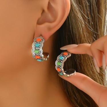 Imagem de Brincos femininos turquesa Boho com pingente de joia preciosa acessório fashion