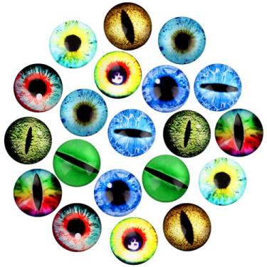 Imagem de LLMSIX 20 peças de olhos de dragão de vidro de 25 mm/0,98 pol. Cabochão de vidro grande com olhos de dragão e costas planas, estilos mistos, olhos turcos para fazer bonecas de barro, artesanato