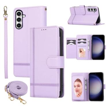 Imagem de Dswteny Compatível com Samsung Galaxy S24/S25 5G capa carteira alça de pulso alça transversal, suporte para cartão de crédito flip espelho para celular para S 24 24S 25 25S G5 SM-S931U mulheres homens