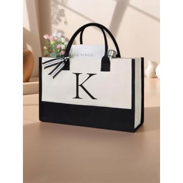 Imagem de Sacola de lona bordada, presente adequado para casamento, aniversário, praia, férias, é ótima para mulheres, Preto K, Medium to Large