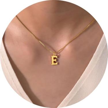 Imagem de Colar com inicial para mulheres, pingente de letra de aço inoxidável banhado a ouro 18K, bloco de A a Z, joia personalizada do alfabeto, 18+2in, Aço inoxidável, Sem Pedra Preciosa