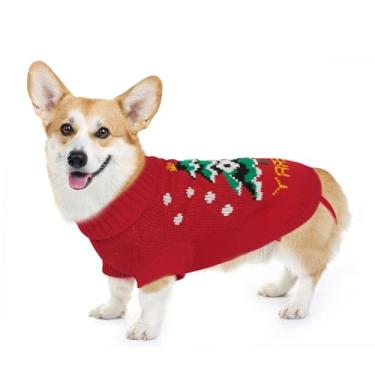 Imagem de Pawfun Suéter aconchegante com gola rolê para cães – Suéter de Natal para cães, malha macia e quente, para meninos e meninas, roupa de clima frio para filhotes pequenos, médios e grandes, árvore