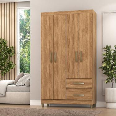 Imagem de Roupeiro Lisboa 4 Portas 2 Gavetas 99x180x40cm Mel