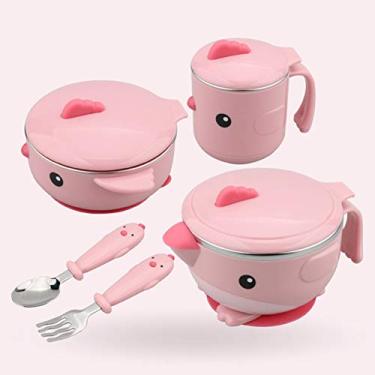 Imagem de Generic Conjunto de Colheres e Tigelas para Bebês, Tigela de Preservação de Calor Infantil Antiderrapante e Não Tóxica, para Crianças Pequenas (Conjunto de cinco peças de pó vitalidade)