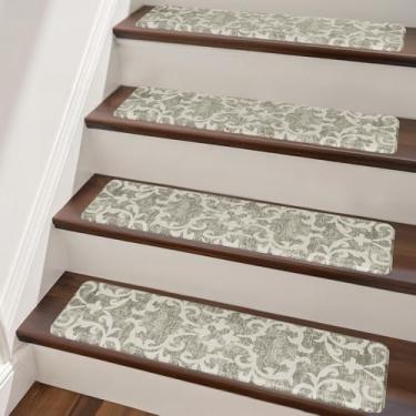 Imagem de PURE ERA Tapete de escada acolchoado, degraus de escada antiderrapantes, degraus de escada de 20,3 x 76,2 cm, almofadas de espuma para escadas, sem fita adesiva, duráveis para degraus de madeira