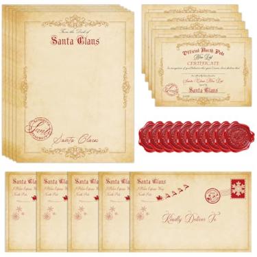 Imagem de Whaline 48 peças de cartas oficiais de Natal e certificado do Papai Noel incluem 12 cartas de escrita vintage 12 certificados 12 envelopes 12 adesivos para lembrancinhas de festa de Natal em família