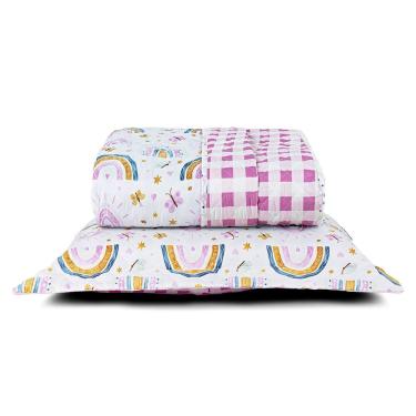 Imagem de Kit Cobre Leito Solteiro Infantil Arco-íris 4 Peças Micropercal 200 Fios