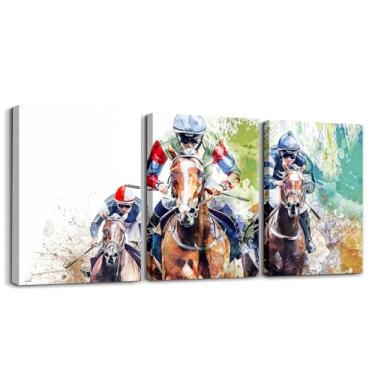 Imagem de Arte de parede de corrida de cavalos para sala de estar, pintura animal, decoração de parede de vida selvagem colorida para decoração de quarto, escritório, pintura moderna, grafite, 3 peças