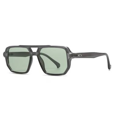 Imagem de Óculos de Sol Feminino Fashion Rivets Retro Masculino Casual Férias Polígono UV400 (C2 Cinza e Verde)