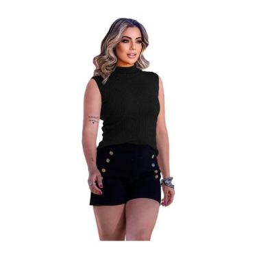 Imagem de Blusa Feminina Gola Alta Garrafinha Tricot Canelado Regata - EUC STORE