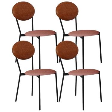 Imagem de Kit 04 Cadeiras Estofada Para Sala De Jantar Azuri Preto C01 Linho Rosê Courino Caramelo - Lyam Decor