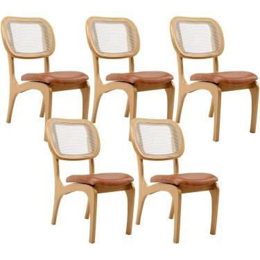 Imagem de Kit 5 Cadeiras Para Sala De Jantar Estofada E Tela Mariah L02 Couríssimo Camel