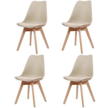 Imagem de Kit 4 Cadeiras Leda Joly Rivatti Polipropileno Nude Base Madeira
