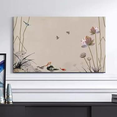 Imagem de Capa contra poeira para TV interna de 32-65 polegadas, flor de lótus, televisão, pano à prova de poeira, protetor de tela LCD universal, tela de TV, pinturas decorativas, sala de estar/quarto, flor3||